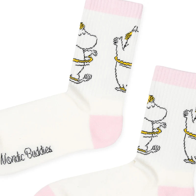 Snorkmaiden Dancing, Ladies Retro Socks, Pink/White, EU36-42 - Aamu.co.uk - NordicBuddies