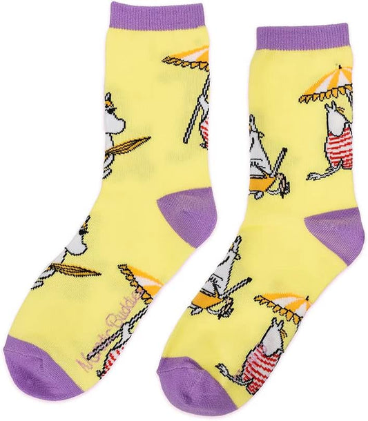 Snorkmaiden At The Beach Ladies Moomin Socks, Yellow, EU36-42, UK3-9 - Aamu.co.uk - NordicBuddies - Aamu.co.uk
