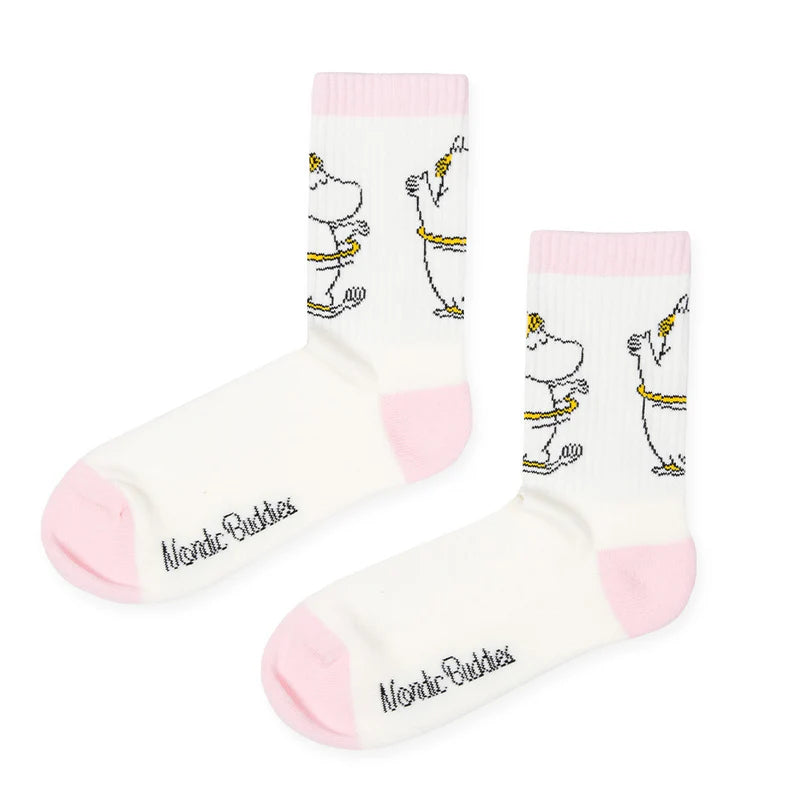 Snorkmaiden Dancing, Ladies Retro Socks, Pink/White, EU36-42 - Aamu.co.uk - NordicBuddies